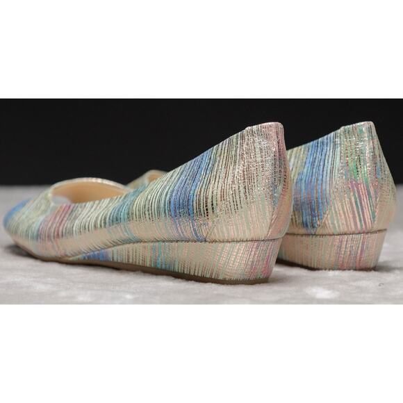 Alex Marie Rainbow Gold Metallic Peep Toe Wedges Womens Size 8 NEW - Picture 11 of 16